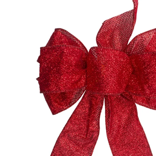 Bows*Northlight 14" X 9" Red Glittered 6 Loop Christmas Bow Decoration