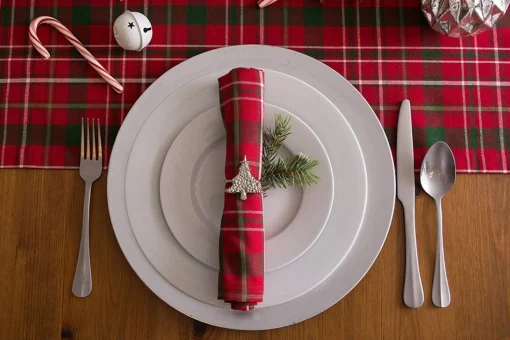 Linens*Contemporary Home Living 14" X 72" Red, Green And White Rectangular Tartan Holly Plaid Table Runner