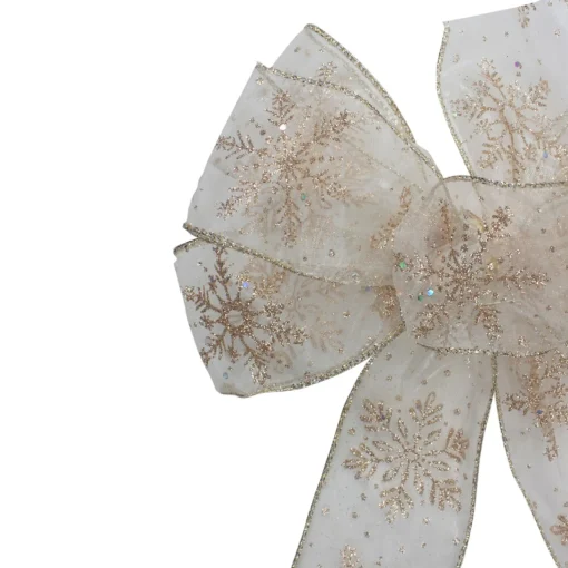 Bows*Northlight 14" X 9" Sheer And Gold Snowflake 6 Loop Christmas Bow Decoration