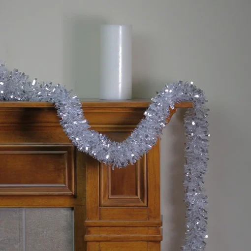 Unlit Garland*Northlight 12' X 3" Shiny Silver And Snowblush Wide Cut Tinsel Christmas Garland - Unlit