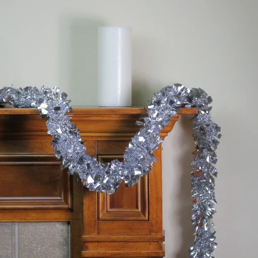 Unlit Garland*Northlight 12' X 4" Shiny Silver Boa Wide Cut Tinsel Christmas Garland - Unlit