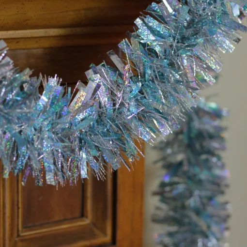 Unlit Garland*Northlight 12' X 3" Silver And Blue Tinsel Wide Cut Artificial Christmas Garland - Unlit