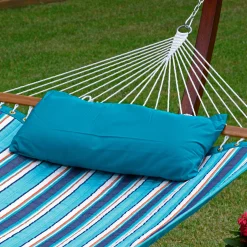 The Hamptons Collection 82" X 55" Teal Green And Brown Stripe Pattern Reversible Sunbrella Quilted Hammock