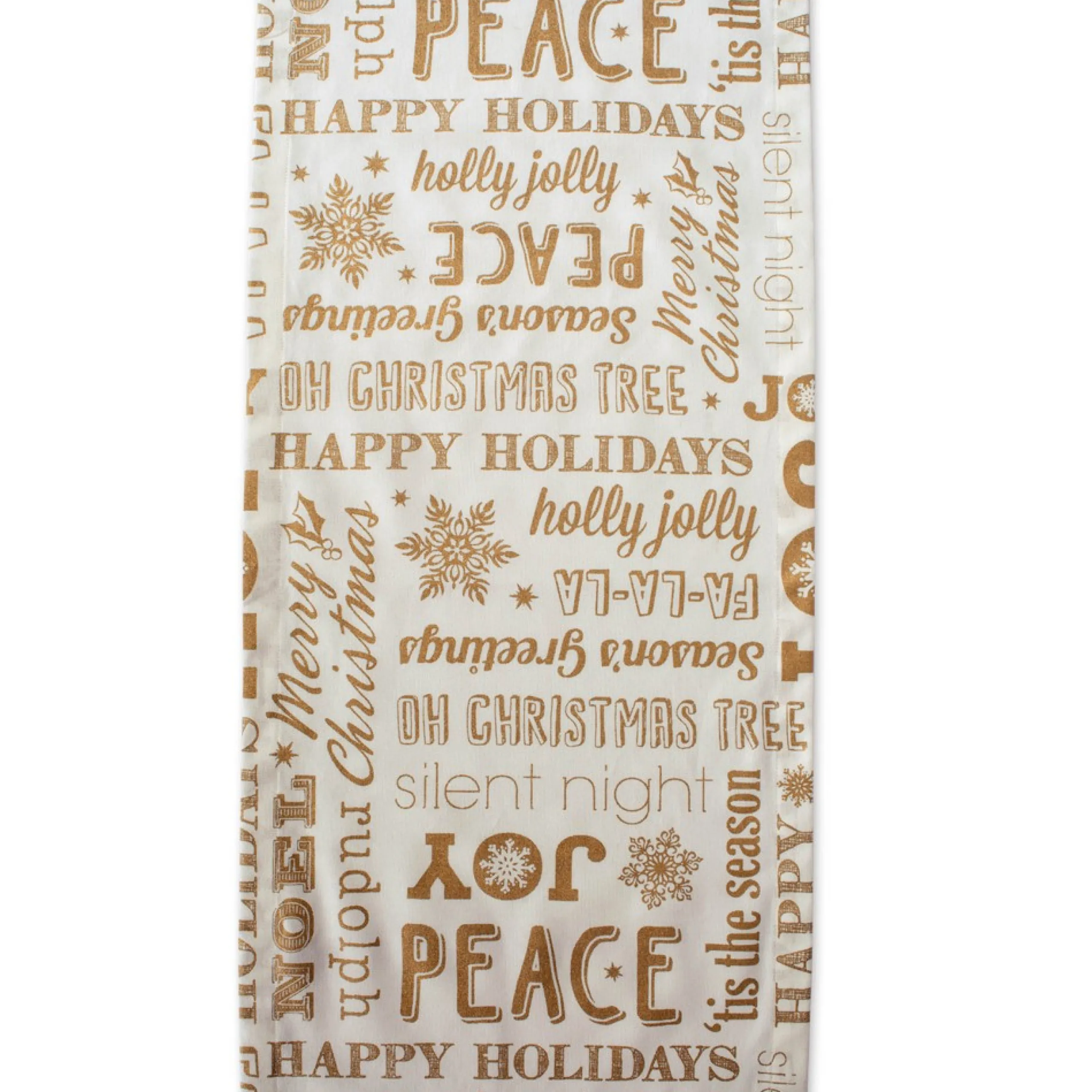 Linens*CC Home Furnishings 72" X 14" White And Gold Colored Christmas Collage Themed Table Runner