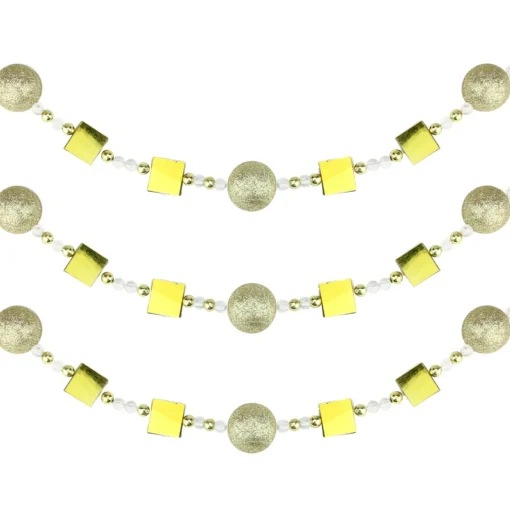 Unlit Garland*December Diamonds 6' X 1" White And Gold Glitter Beaded Artificial Christmas Garland - Unlit