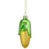Northlight Food & Beverage>4" Yellow And Green Corn On The Cob Glass Christmas Ornament