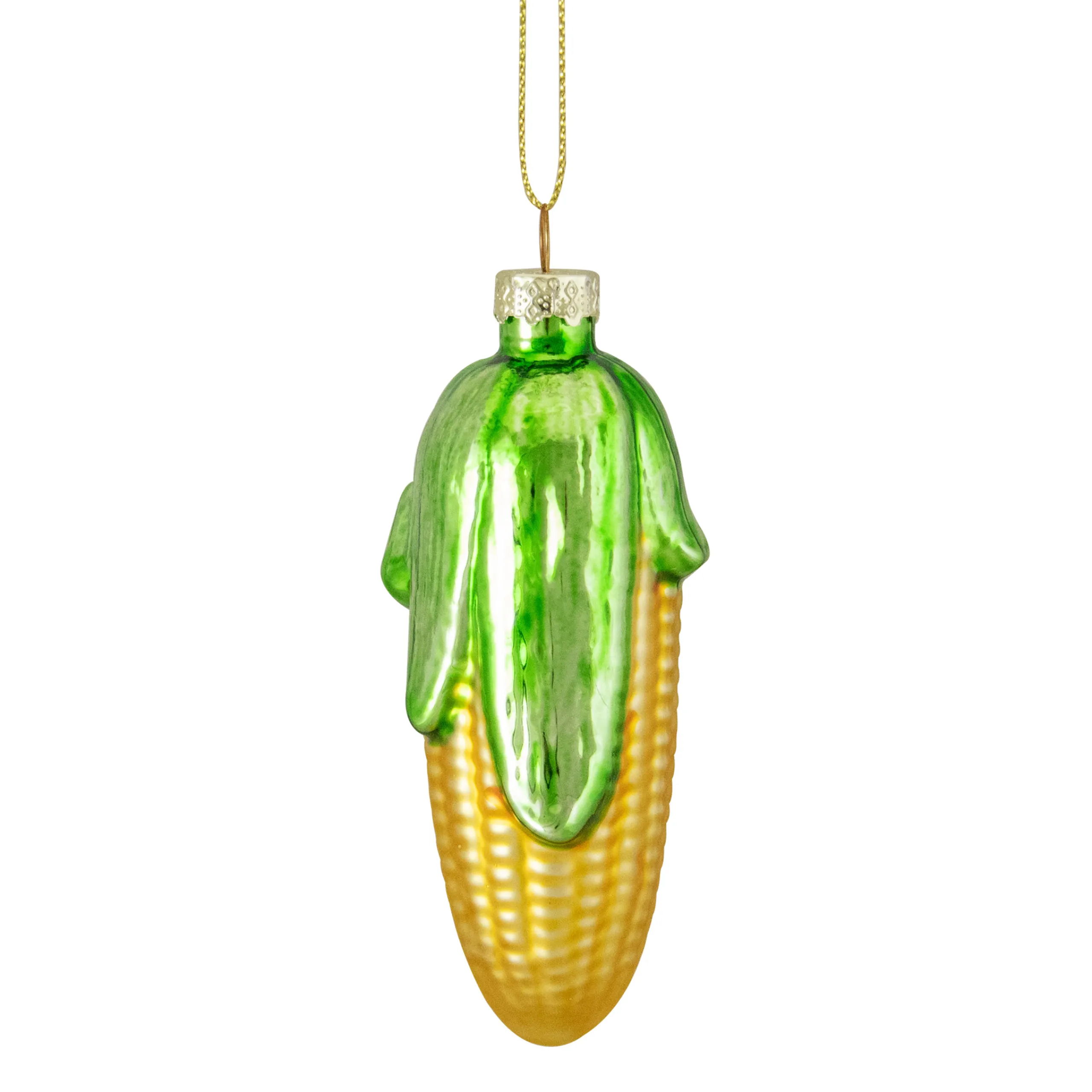 Northlight Food & Beverage>4" Yellow And Green Corn On The Cob Glass Christmas Ornament