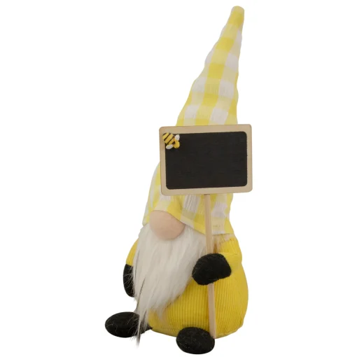 Northlight 10.25" Yellow Gingham Hat Springtime Gnome With Chalk Board