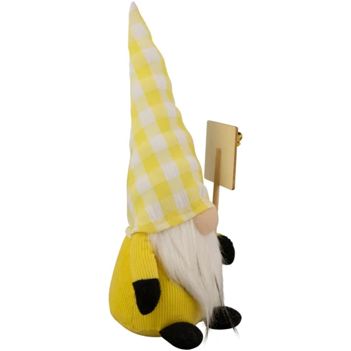 Northlight 10.25" Yellow Gingham Hat Springtime Gnome With Chalk Board