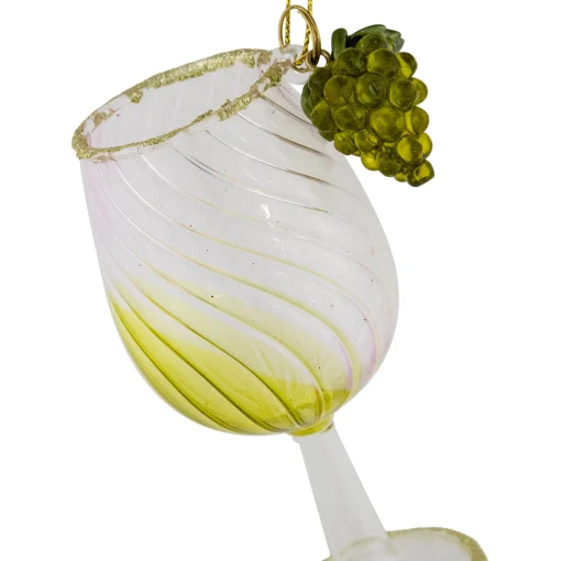Northlight Food & Beverage>4.25" Yellow Wine Glittered Glass Christmas Ornament