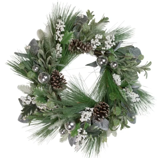 Traditional Pine Wreaths*Northlight Artificial Christmas Wreath With Assorted Foliage And Berries, 24-Inch, Unlit