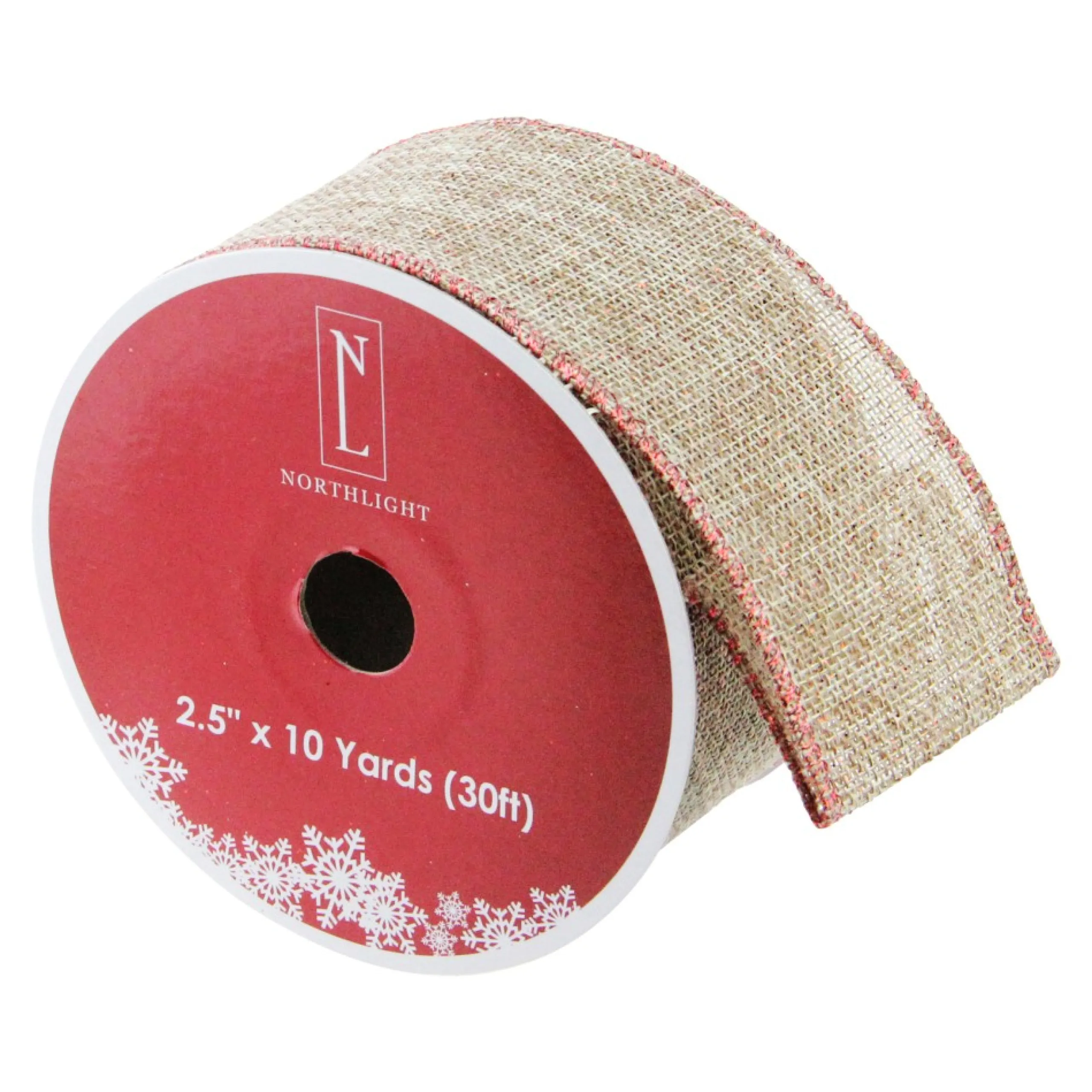 Ribbon*Northlight Beige And Red Solid Trim Wired Craft Christmas Ribbon 2.5" X 10 Yards