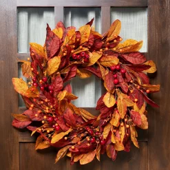 Northlight Berries With Leaves Artificial Fall Harvest Twig Wreath, 24-Inch, Unlit