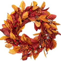 Northlight Berries With Leaves Artificial Fall Harvest Twig Wreath, 24-Inch, Unlit