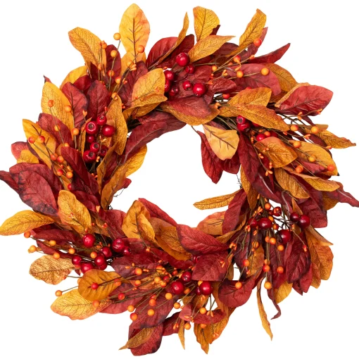 Northlight Berries With Leaves Artificial Fall Harvest Twig Wreath, 24-Inch, Unlit
