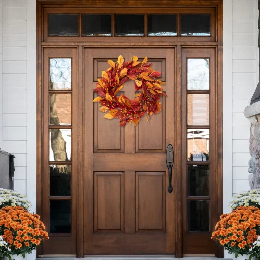 Northlight Berries With Leaves Artificial Fall Harvest Twig Wreath, 24-Inch, Unlit