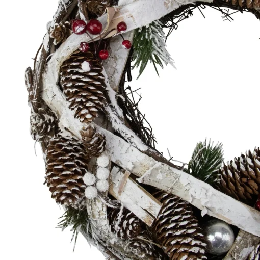 Traditional Pine Wreaths*Northlight Birch Bark And Pine Cones Artificial Christmas Wreath - 13.5-Inch, Unlit
