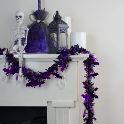 Classic Tinsel Garland*Northlight Black With Purple Bats Halloween Tinsel Garland - 50 Feet, Unlit