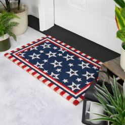 Northlight Blue And Red Americana Stars And Striped Border Coir Outdoor Doormat 18