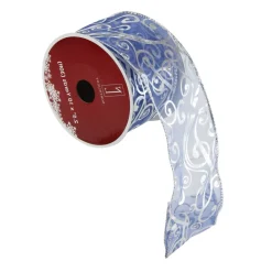Ribbon*Northlight Blue And Silver Abstract Swirls Christmas Wired Craft Ribbon 2.5