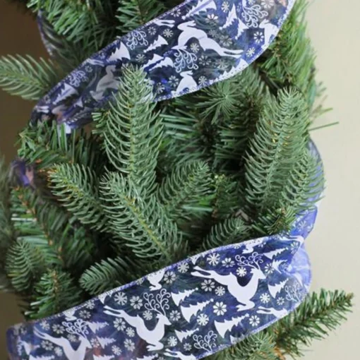 Ribbon*Northlight Blue Winter Wonderland Flying Reindeer Wired Christmas Craft Ribbon 2.5" X 10 Yards