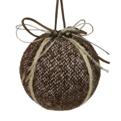 Northlight Balls>Brown Tweed With Jingle Bells Christmas Ball Ornament 4" (100Mm)