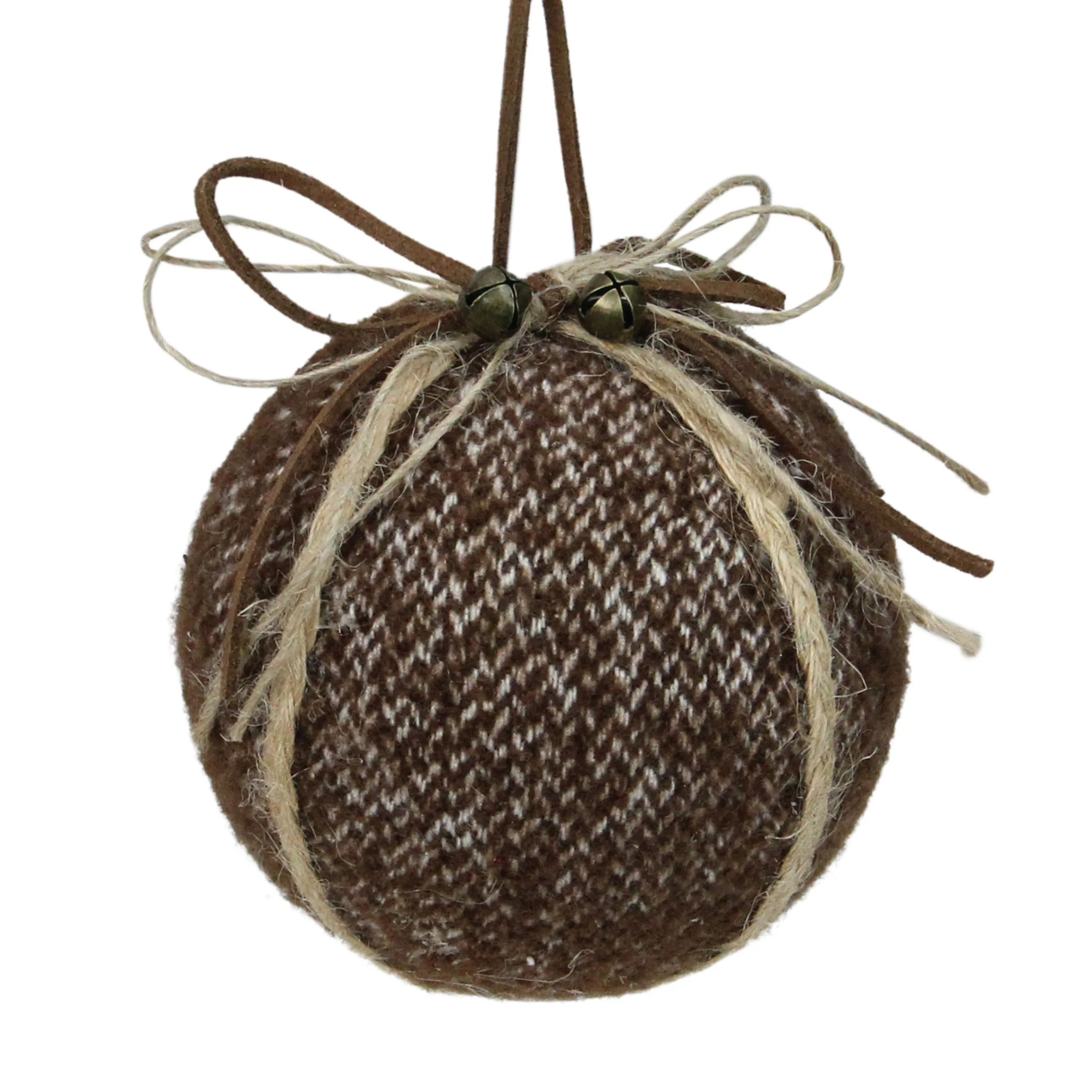 Northlight Balls>Brown Tweed With Jingle Bells Christmas Ball Ornament 4" (100Mm)