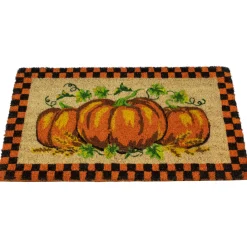Northlight Checkered Fall Harvest Pumpkin Doormat 18