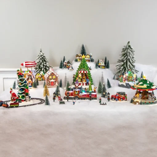 Christmas Villages*Northlight Children Build A Snowman Christmas Village Display