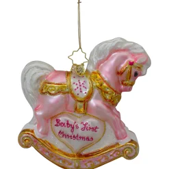 Christopher Radko Collectible></noscript> Baby's First Christmas Pink Filly Glass Ornament 1020688