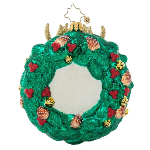 Christopher Radko Collectible> Rustic Reindeer Wreath Glass Christmas Ornament 1021164