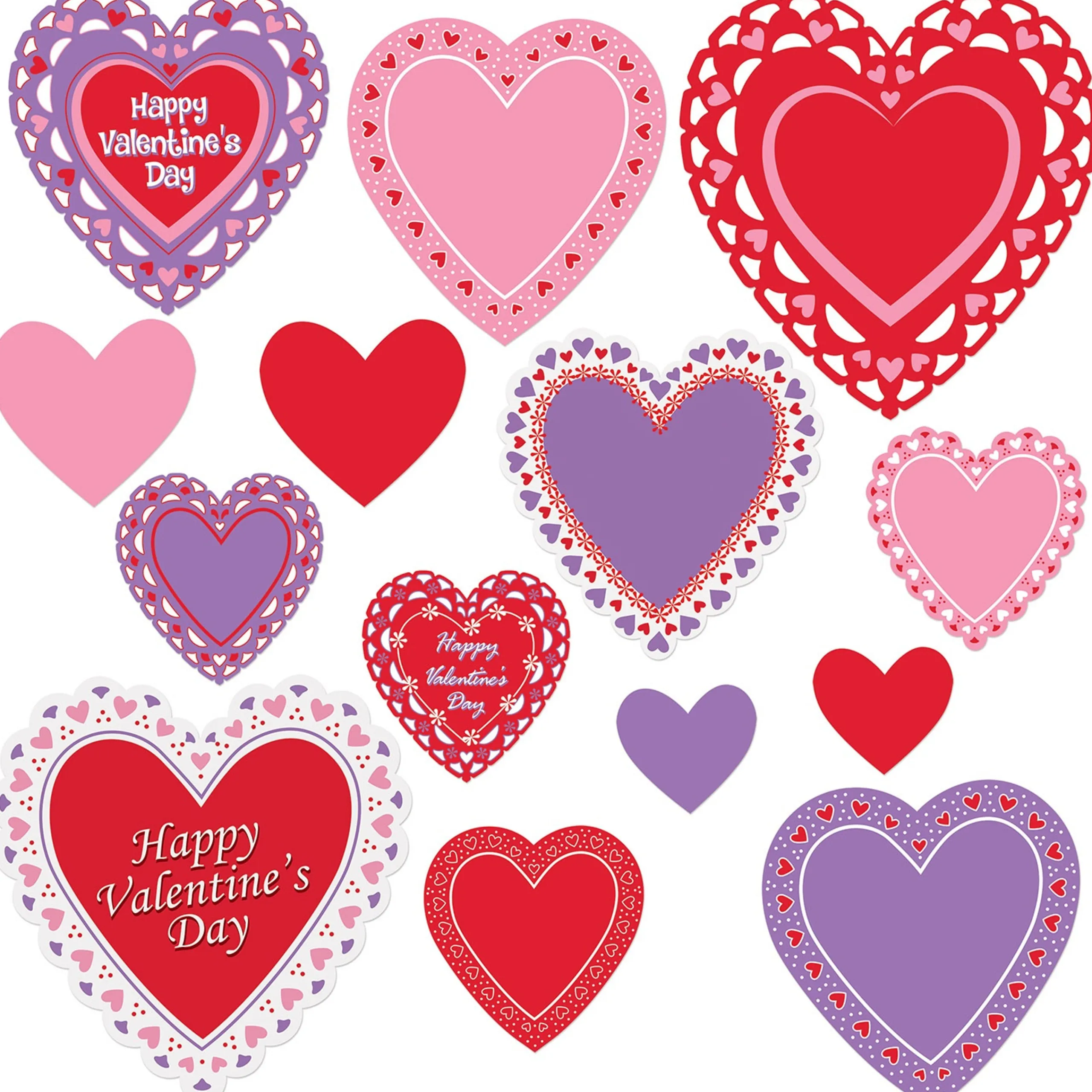 Beistle Club Pack Of 168 Assorted Red, Pink And Purple Valentine's Day Cutouts 12"