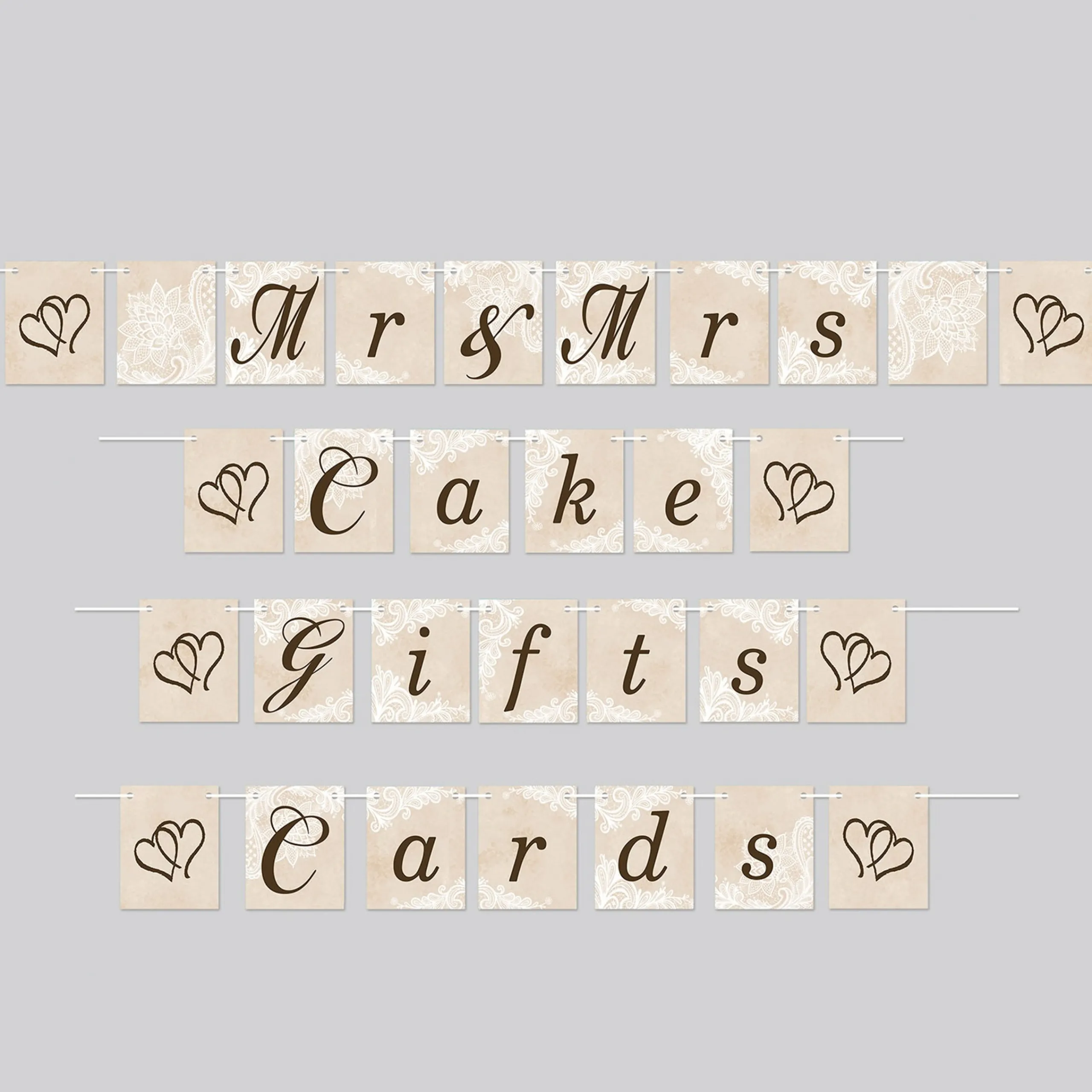 Party Central Club Pack Of 12 Beige And Black Wedding Streamer Sets Strung Pennant Banners Decors 144"