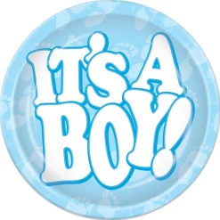 Party Central Club Pack Of 96 Blue And White Disposable "It's A Boy!" Paper Party Banquet Dessert Plates 7"