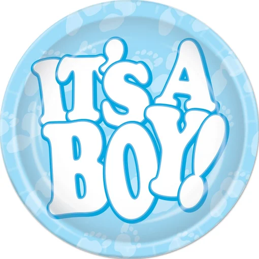 Party Central Club Pack Of 96 Blue And White Disposable "It's A Boy!" Paper Party Banquet Dessert Plates 7"