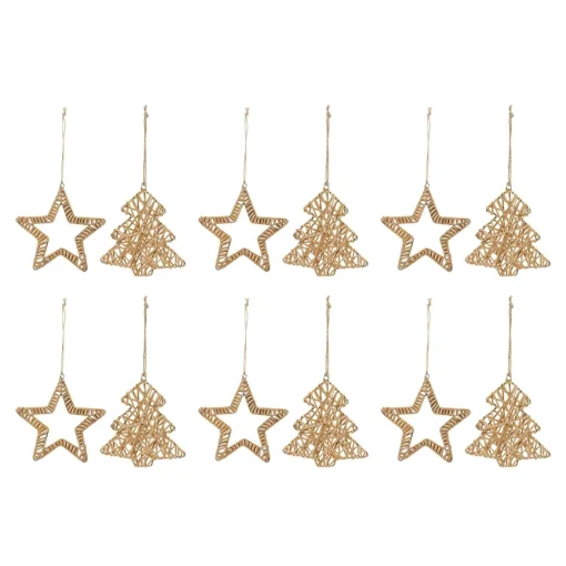 Melrose Stars>Club Pack Of 12 Brown Woven Rattan Star And Tree Christmas Ornaments 6"