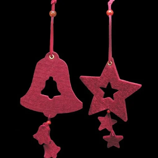 The Ribbon People Stars>Club Pack Of 18 Burgundy Red Bell And Star "Felt Ornaments