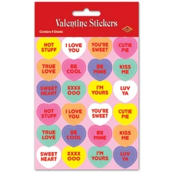 Beistle Club Pack Of 48 Candy Heart Valentine Sticker Sheets 7.5"