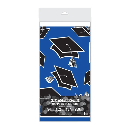 Party Central Club Pack Of 12 Cobalt Blue And Black School Spirit Decorative Table Cover 102"