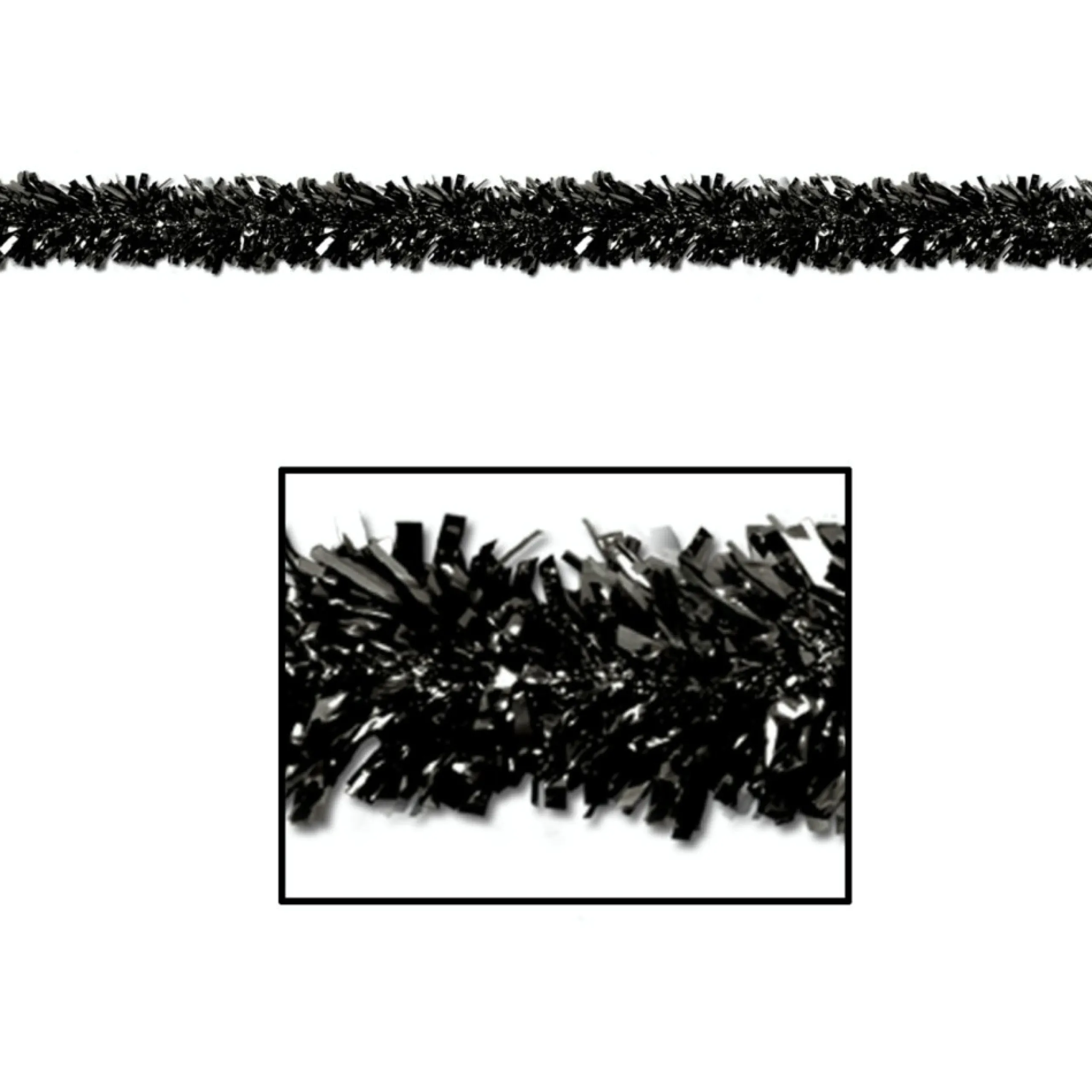 Specialty Garland*Beistle Club Pack Of 12 Festive Metallic Black Foil Tinsel 6-Ply Halloween Christmas Garlands 15' - Unlit