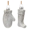 Melrose Stockings>Club Pack Of 12 Gray Mitten And Stocking Glass Christmas Ornaments 3.25"