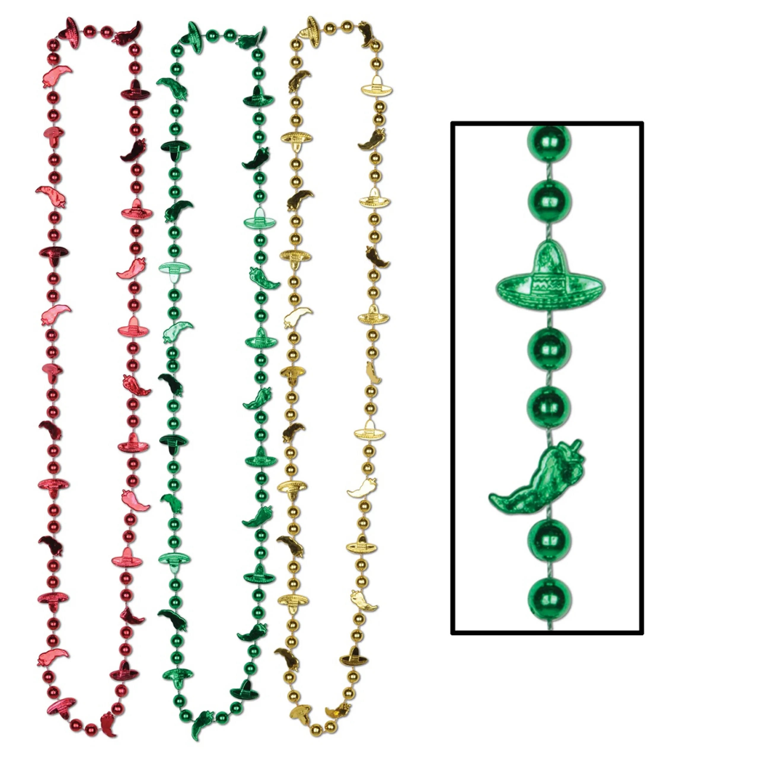 Party Central Club Pack Of 72 Green And Pink Fiesta Chili Pepper With Sombrero Bead Necklaces 33"