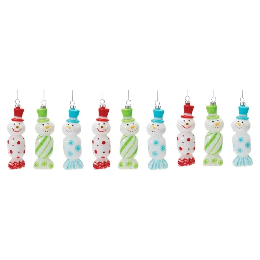 Melrose Snowmen>Club Pack Of 12 Green And Red Snowman Candy Christmas Ornaments 6.25"