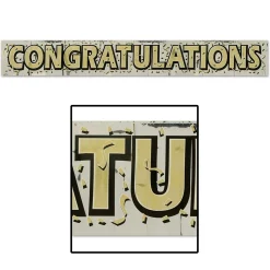 Party Central Club Pack Of 12 Ivory And Black "Congratulations" Fringe Hanging Banners 5'