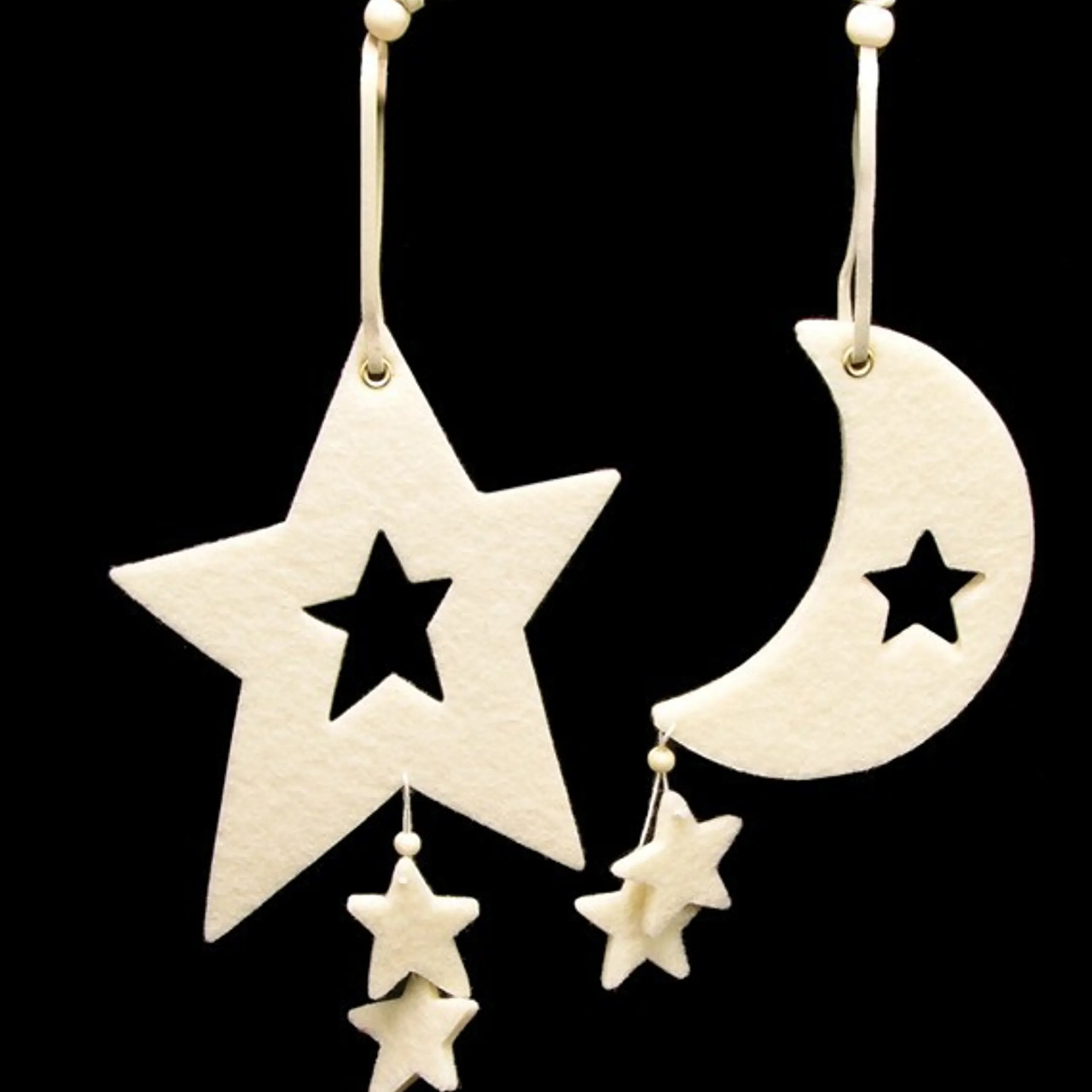 The Ribbon People Stars>Club Pack Of 18 Ivory Colored Large Moon & Star Felt Ornaments