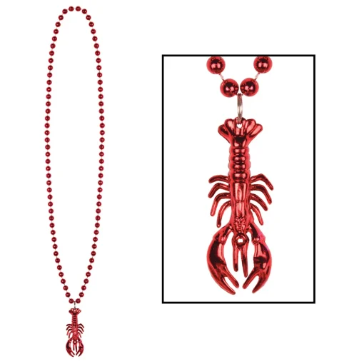 Beistle Club Pack Of 36 Metallic Red Hot Crawfish Mardi Gras Bead Necklaces 33"