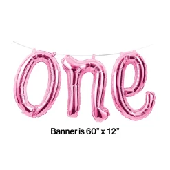 Party Central Club Pack Of 12 Pink "One" Party Foil Balloon Banners 60"
