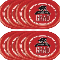 Party Central Club Pack Of 96 Red And Black School Spirit Oval Platters Disposable Plates 12