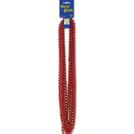 Party Central Club Pack Of 144 Red Valentine's Day Small Round Beaded Necklace Party Favors 33''