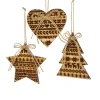 CC Christmas Decor Stars>Club Pack Of 24 Wooden Brown Heart, Star And Tree Shaped Hanging Ornaments 4.33"